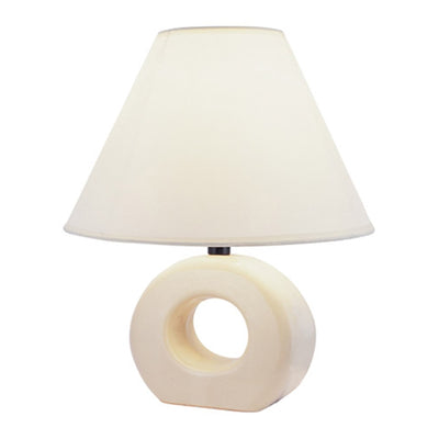 12" Beige Ceramic Bedside Table Lamp With White Empire Shade 