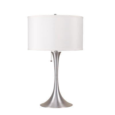 28" Silver Metal Bedside Table Lamp With White Shade 