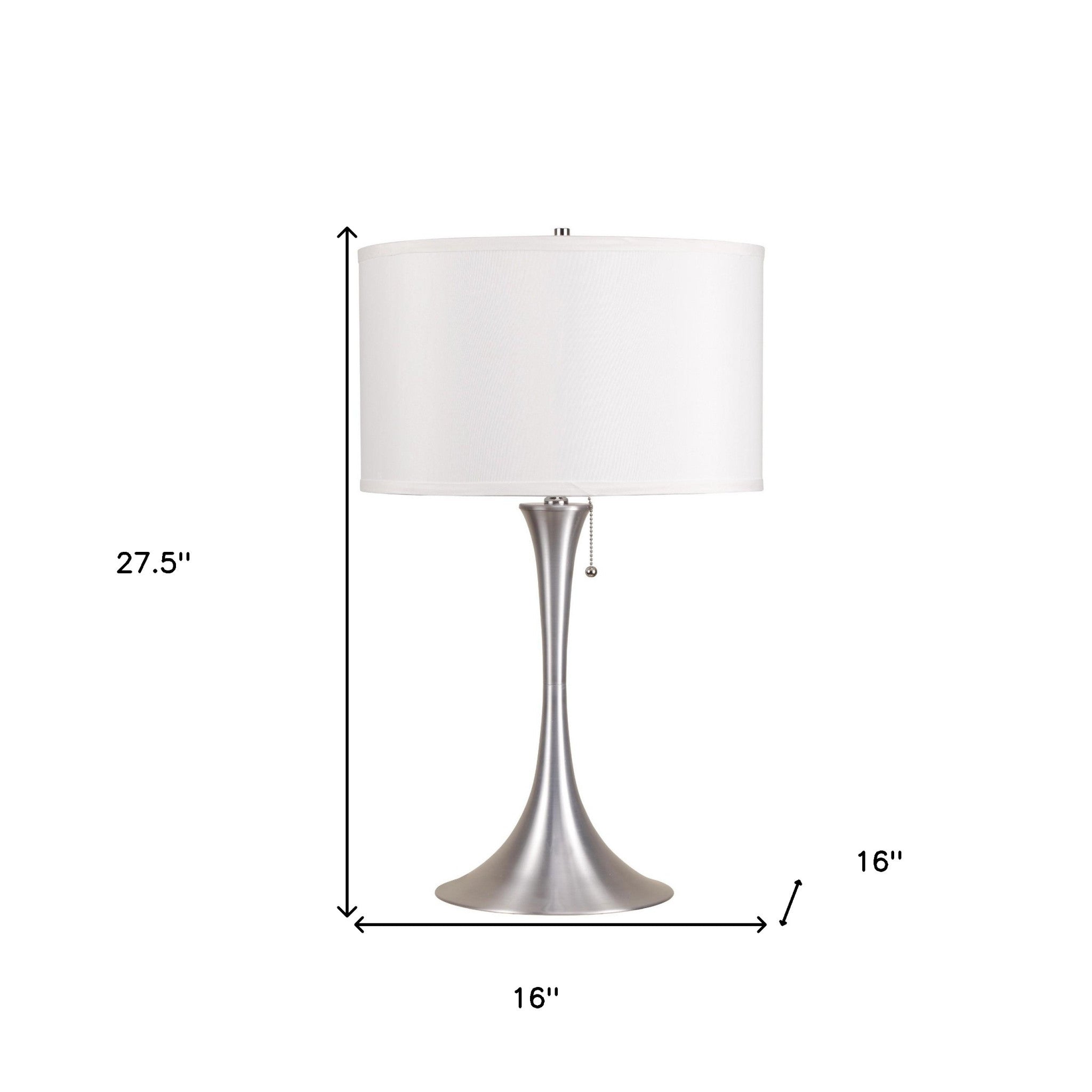 28" Silver Metal Bedside Table Lamp With White Shade