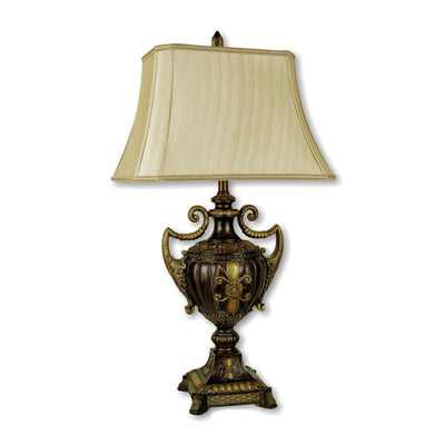 Vintage Ornamental Table Lamp with Beige Shade 