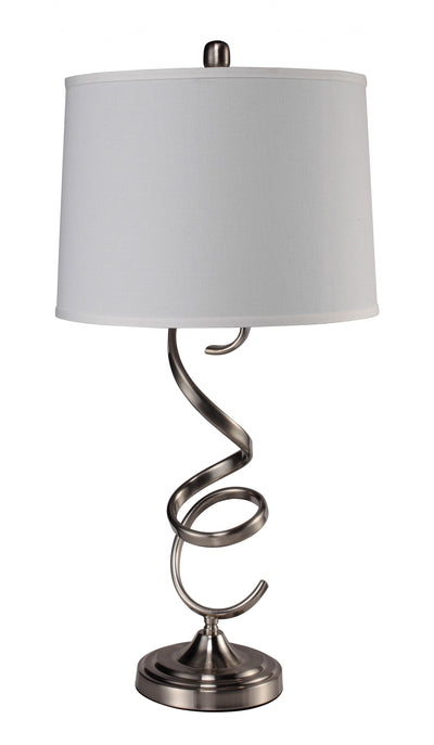 32" Silver Metal Bedside Table Lamp With White Empire Shade 