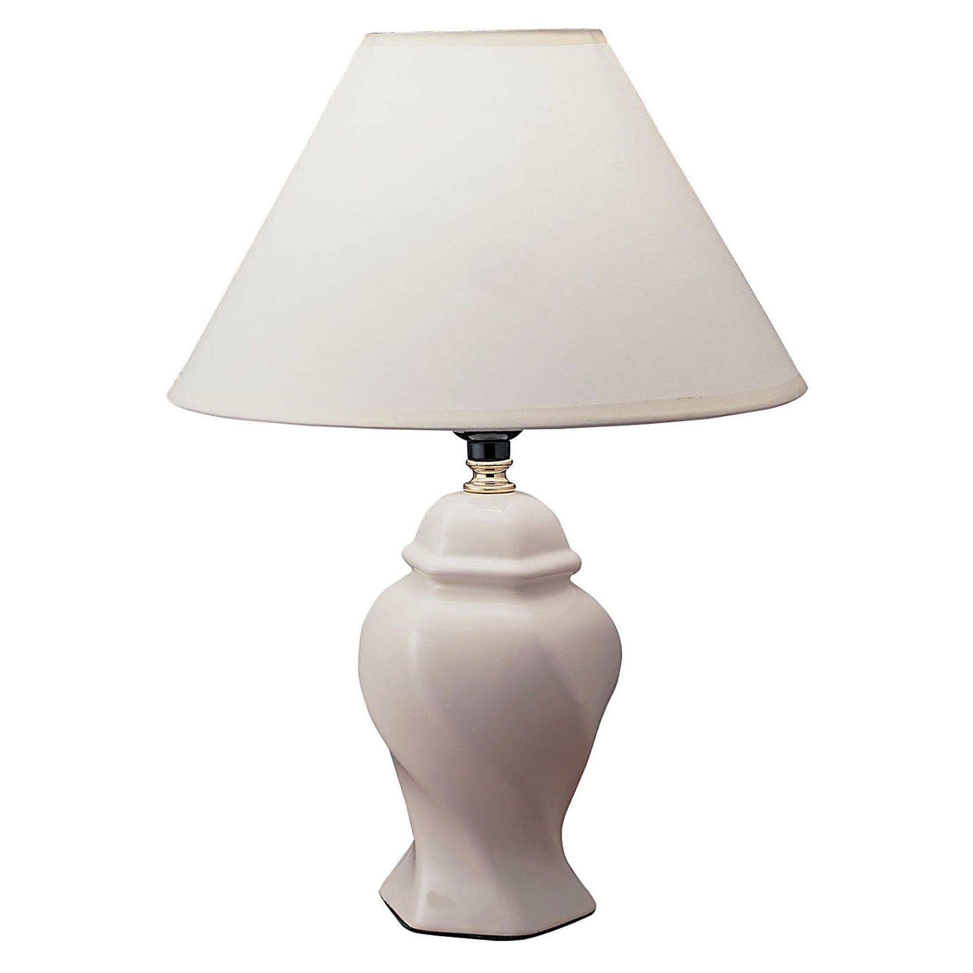 13" White Ceramic Bedside Table Lamp With Off-White Shade