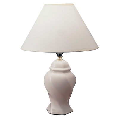13" White Ceramic Bedside Table Lamp With Off-White Shade 