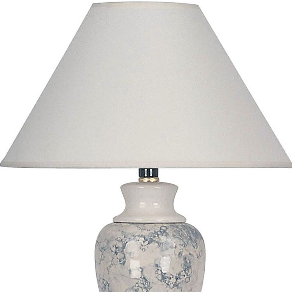 13" Ivory Faux Marble Ceramic Accent Table Lamp With White Empire Shade