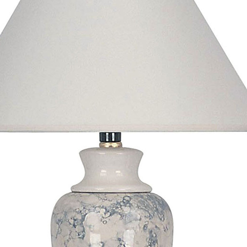 13" Ivory Faux Marble Ceramic Accent Table Lamp With White Empire Shade