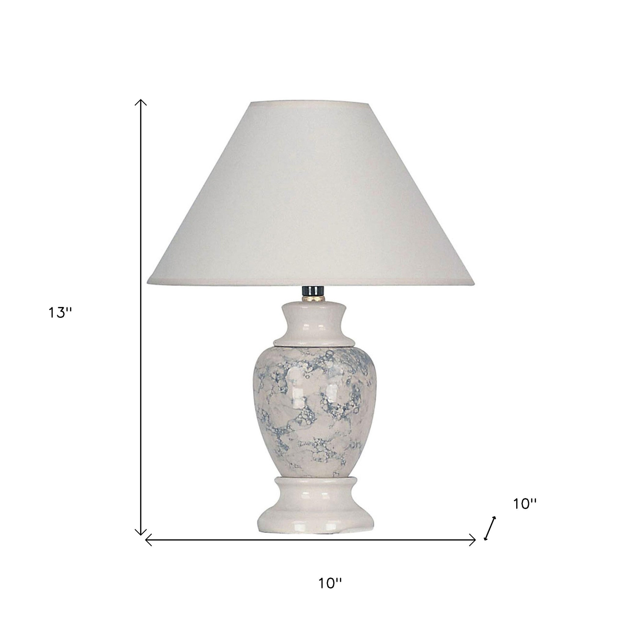 13" Ivory Faux Marble Ceramic Accent Table Lamp With White Empire Shade