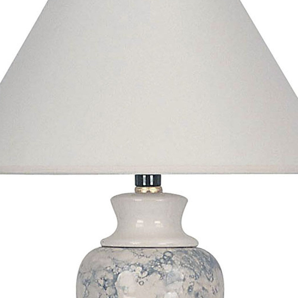 13" Ivory Faux Marble Ceramic Accent Table Lamp With White Empire Shade