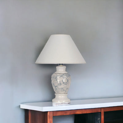 13" Ivory Faux Marble Ceramic Accent Table Lamp With White Empire Shade 