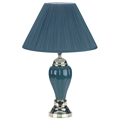 27" Teal Blue and Gold Ceramic Urn Table Lamp With Teal Blue Empire Shade 