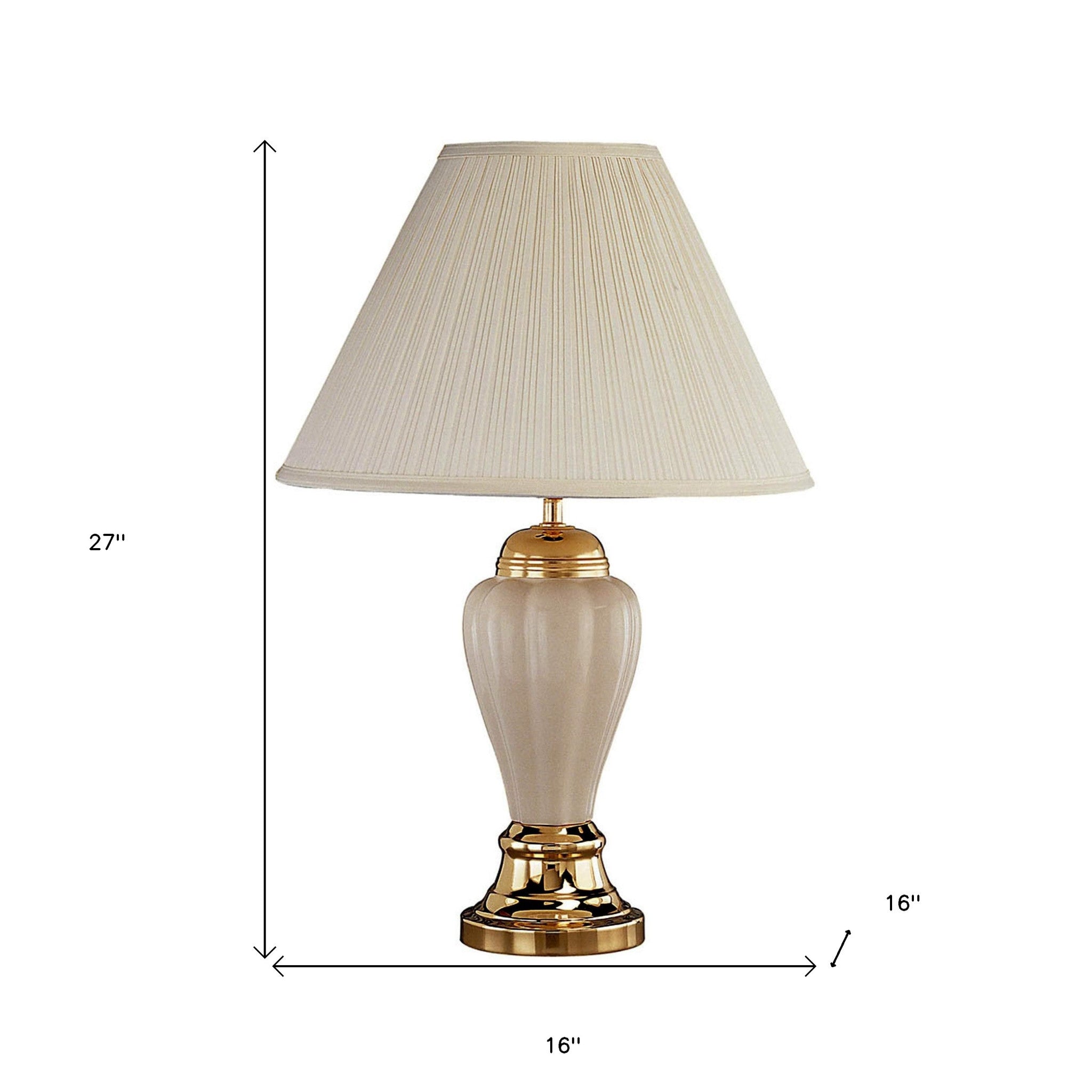 27" Ivory and Gold Ceramic Urn Table Lamp With Off White Empire Shade