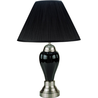 27" Black and Silver Ceramic Urn Table Lamp With Black Empire Shade 