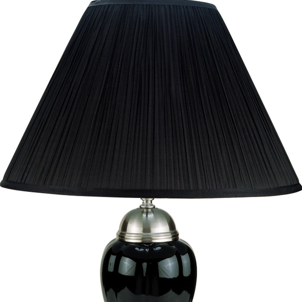 27" Black and Silver Ceramic Urn Table Lamp With Black Empire Shade