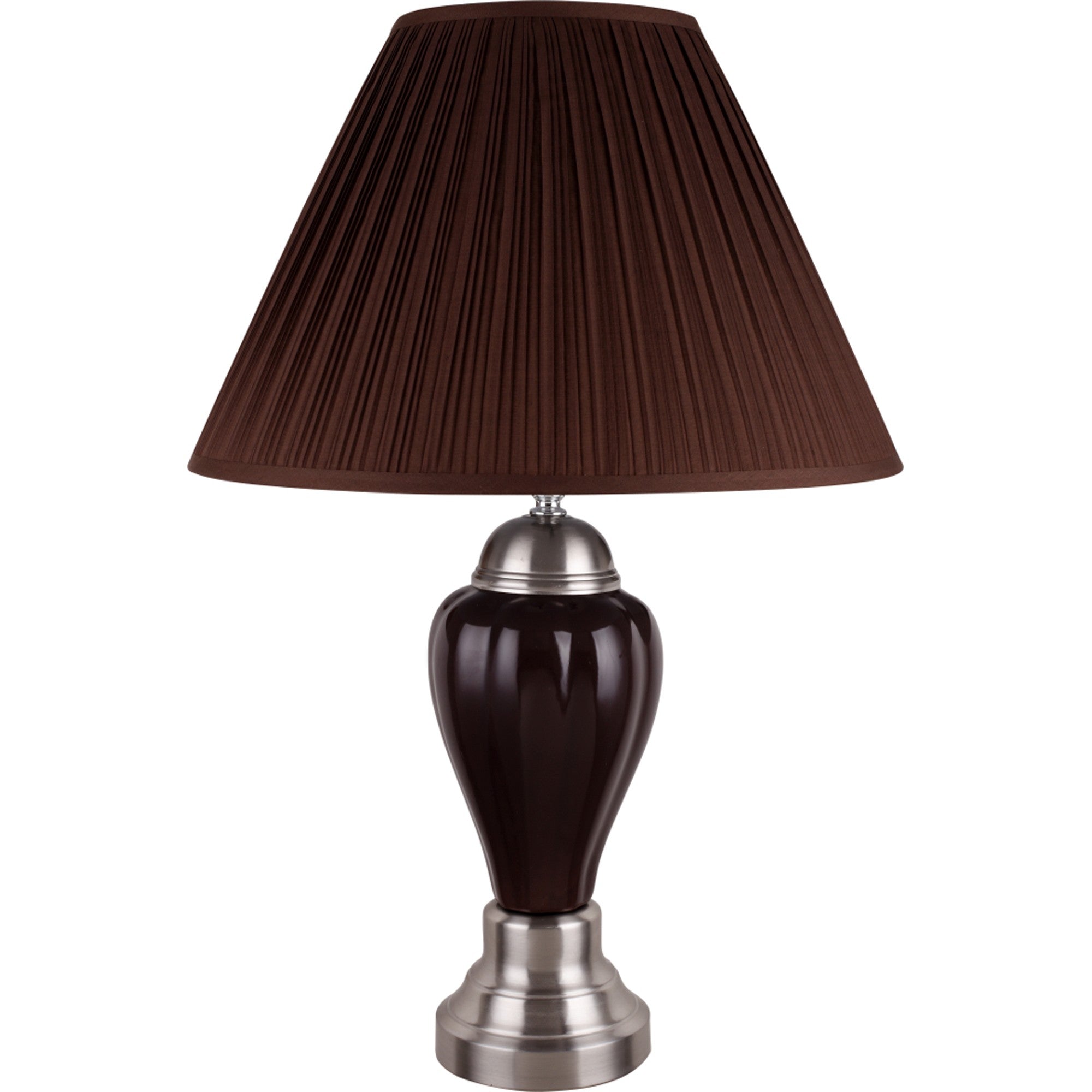 27" Silver Ceramic Urn Bedside Table Lamp With Brown Empire Shade