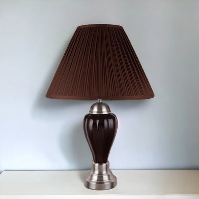 27" Silver Ceramic Urn Bedside Table Lamp With Brown Empire Shade 