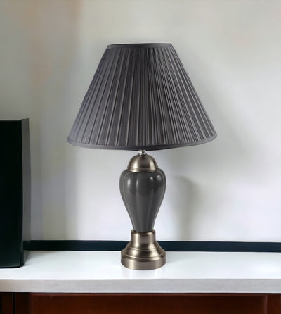 27" Gray and Silver Metal Urn Table Lamp With Gray Empire Shade 