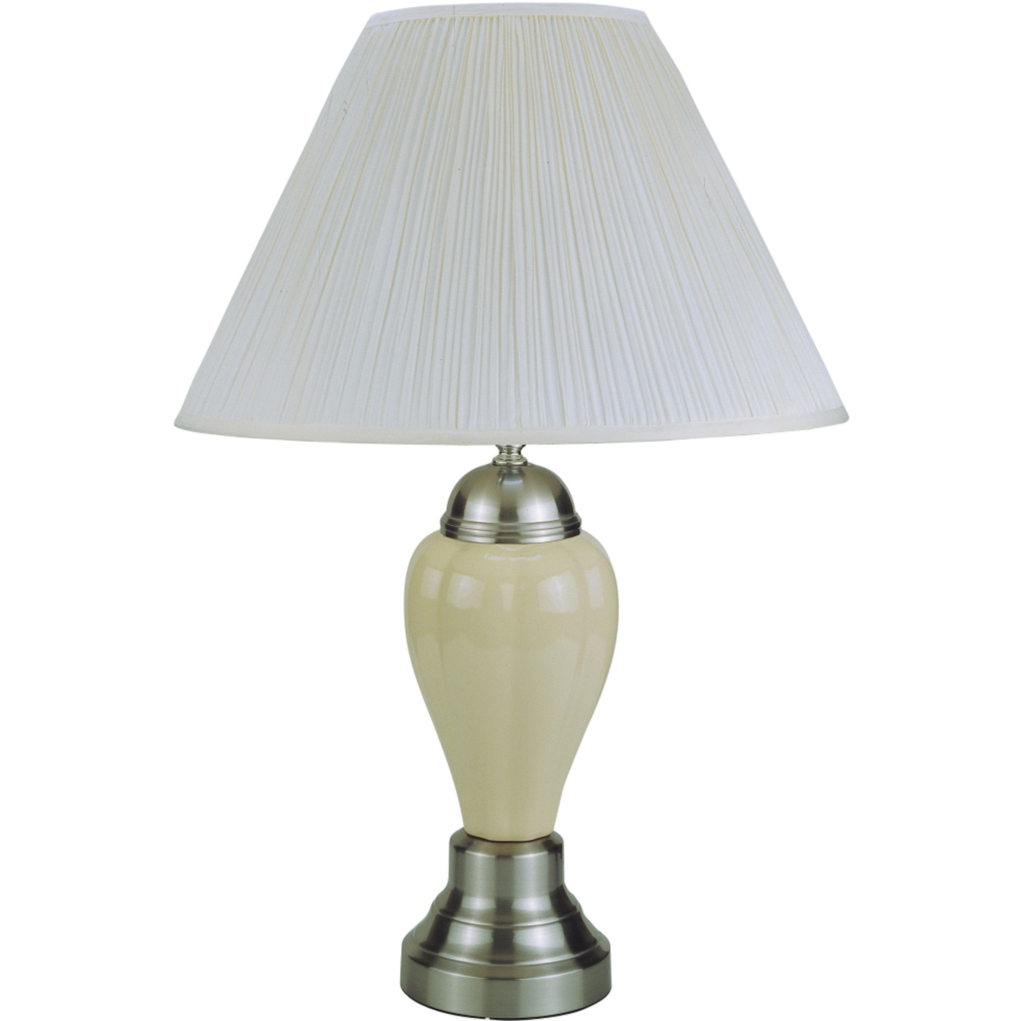 27" Ivory and Silver Ceramic Urn Table Lamp With White Empire Shade