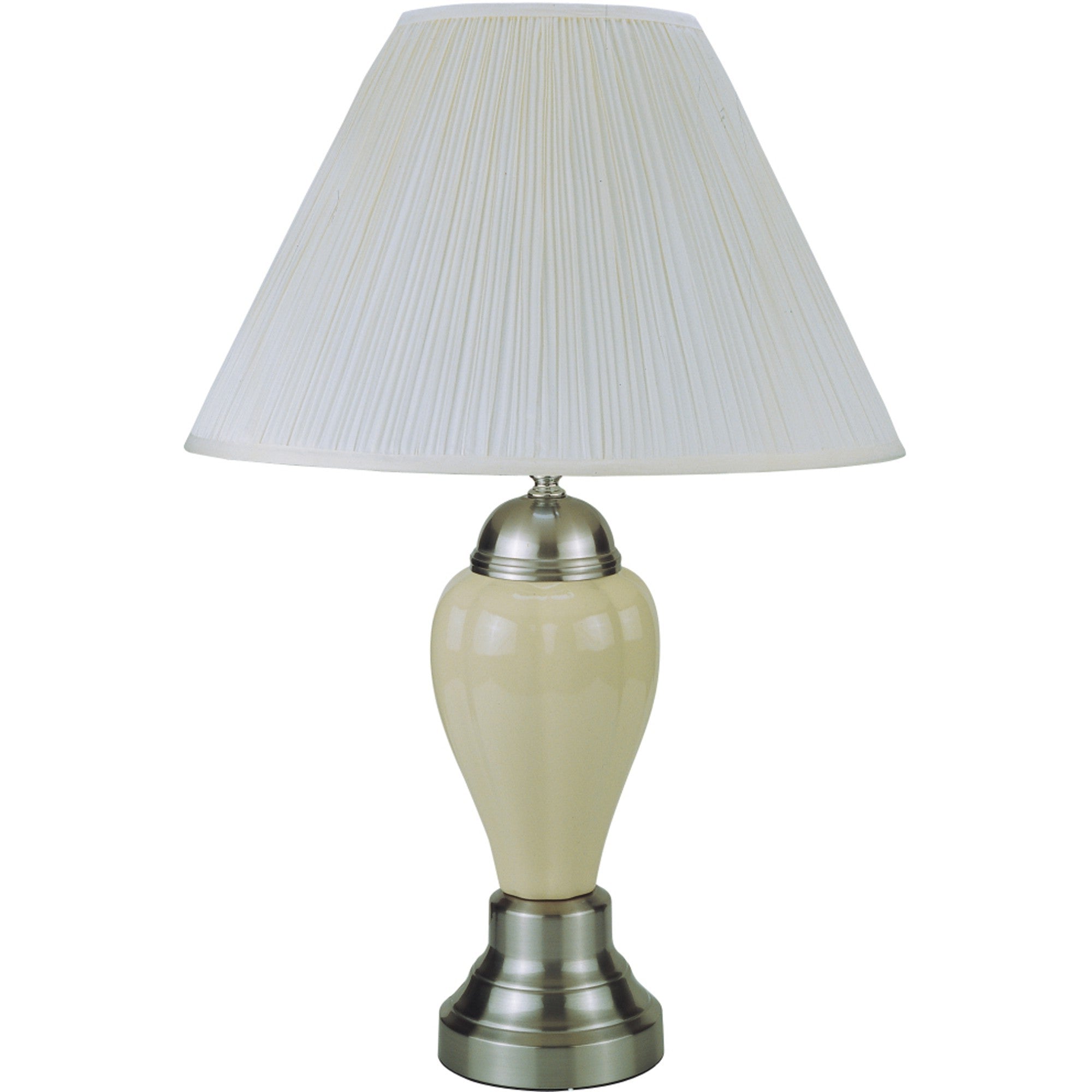 27" Ivory and Silver Ceramic Urn Table Lamp With White Empire Shade