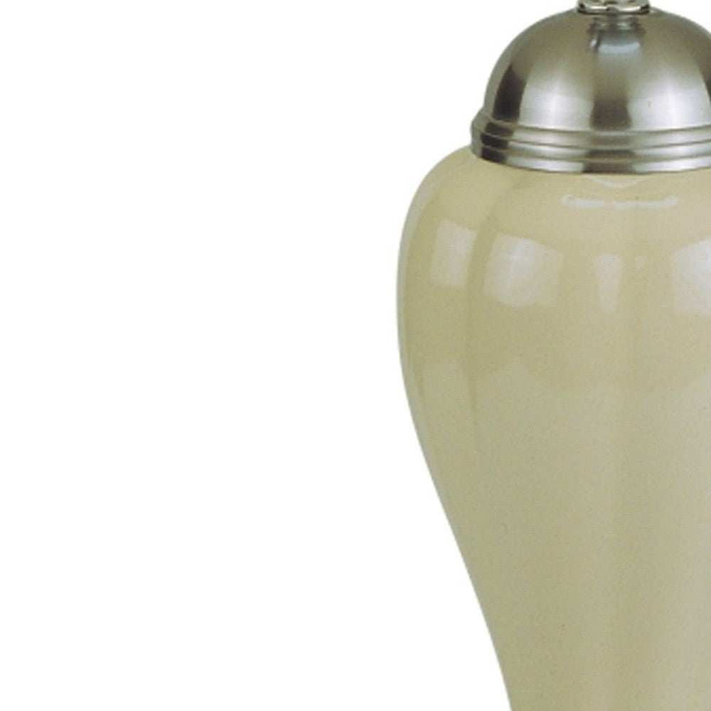 27" Ivory and Silver Ceramic Urn Table Lamp With White Empire Shade