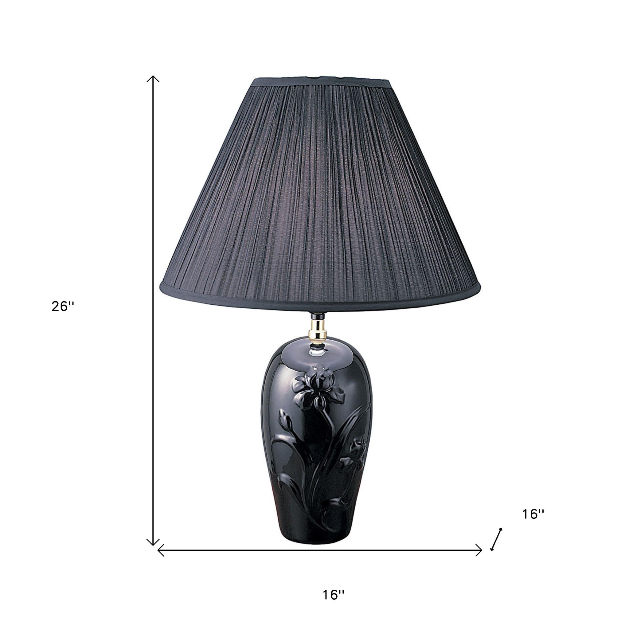 26" Black Bedside Table Lamp With Black Empire Shade