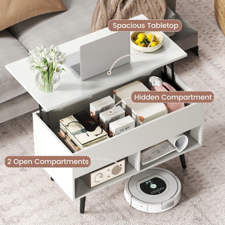 31.5 Inch Lift-Top Coffee Table with Hidden Storage and 2 Open Shelves-White
