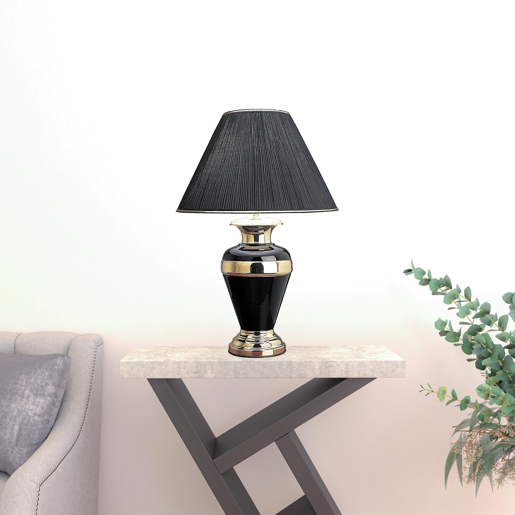 30" Black And Gold Table Lamp With Black Classic Empire Shade