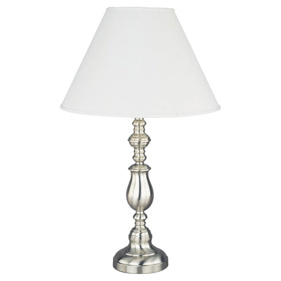 27" Silver Metal Table Lamp With White Classic Empire Shade 