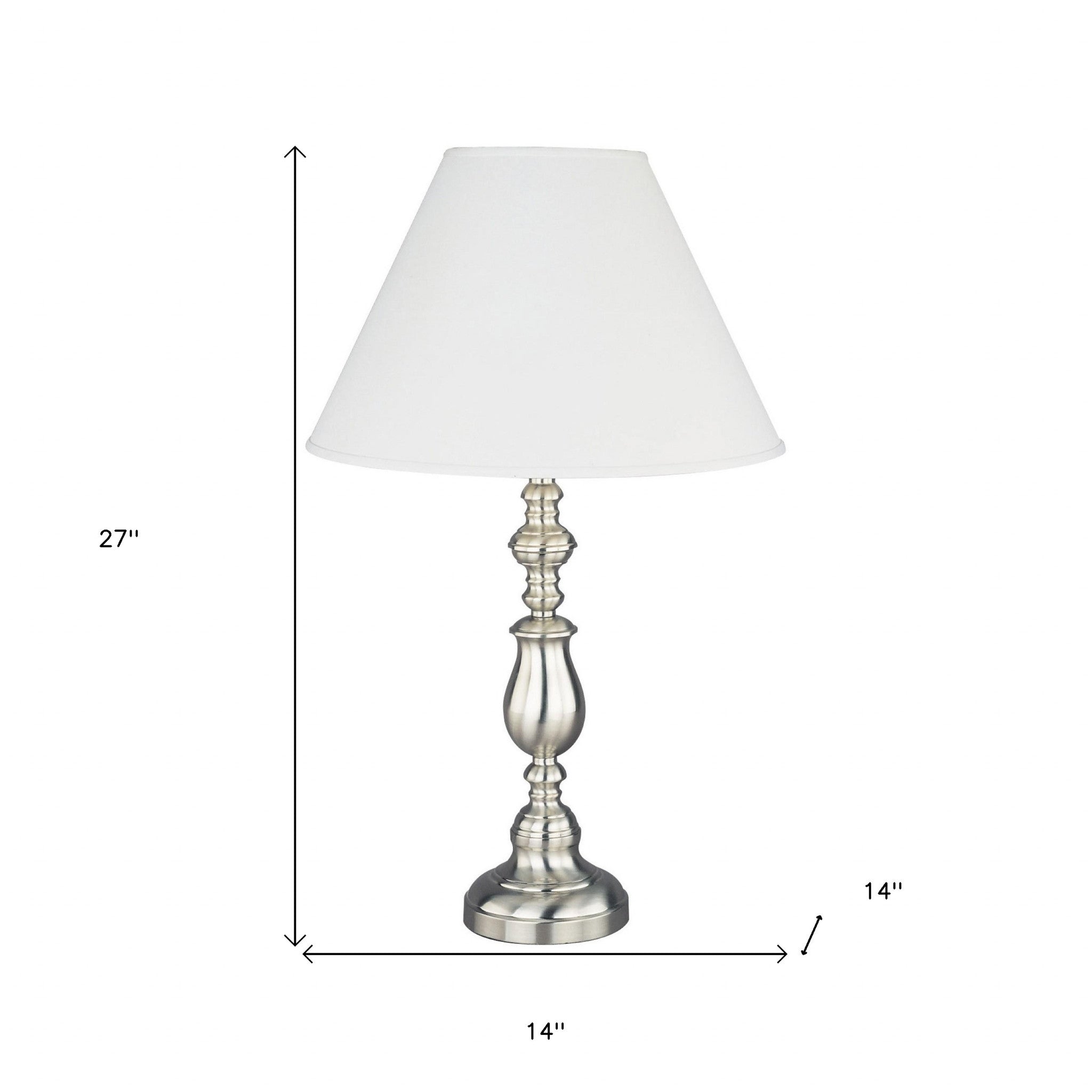 27" Silver Metal Table Lamp With White Classic Empire Shade