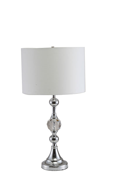 30" Silver Metal Bedside Table Lamp With White Classic Drum Shade 