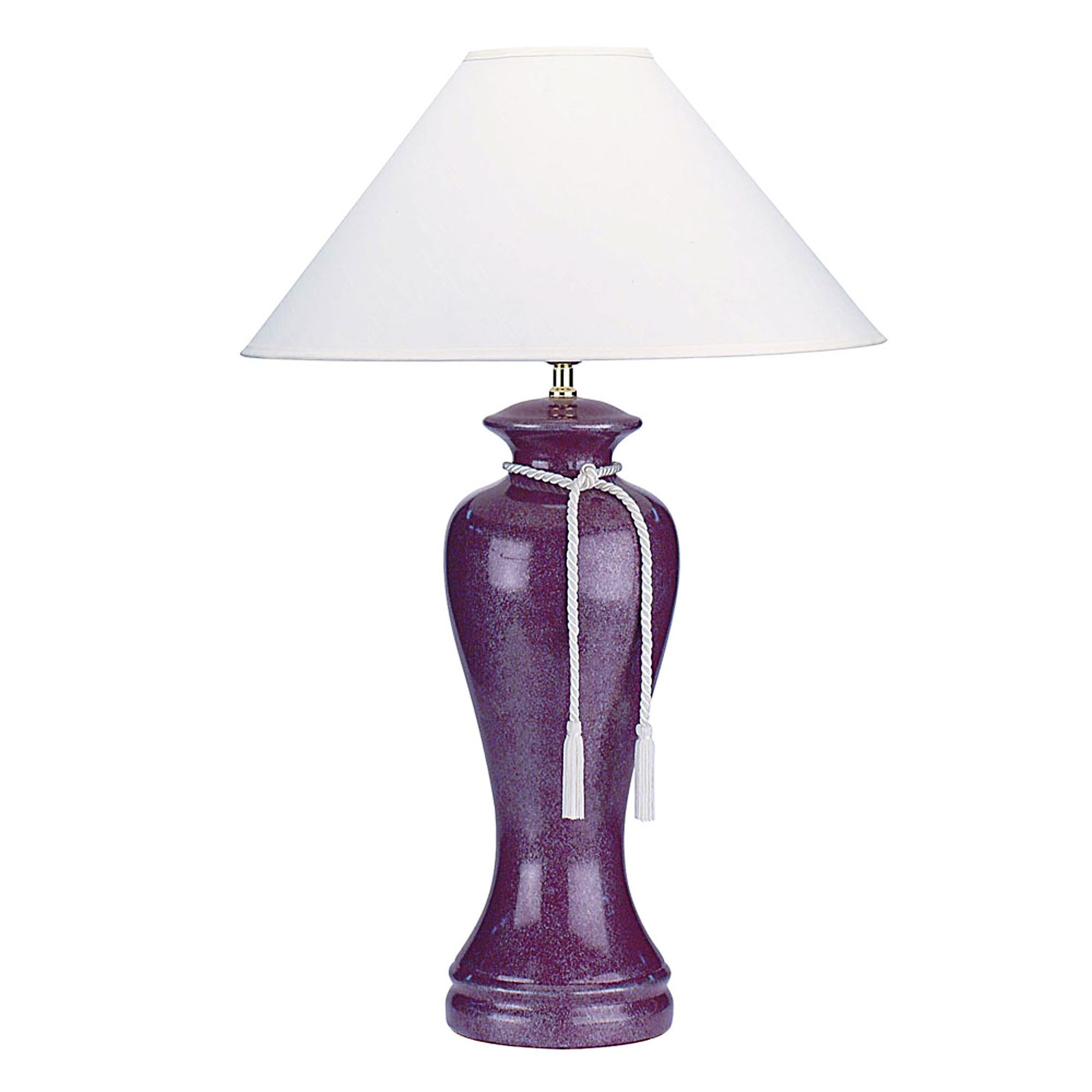 35" Red Burgundy Glaze Ceramic Urn Table Lamp With White Classic Empire Shade