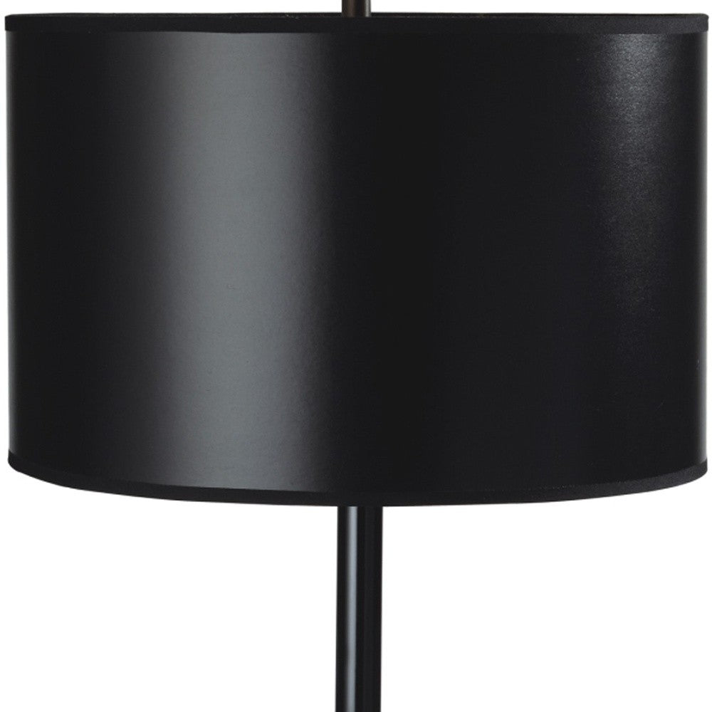 25" Black Minimalist Metal Table Lamp With Black Classic Drum Shade