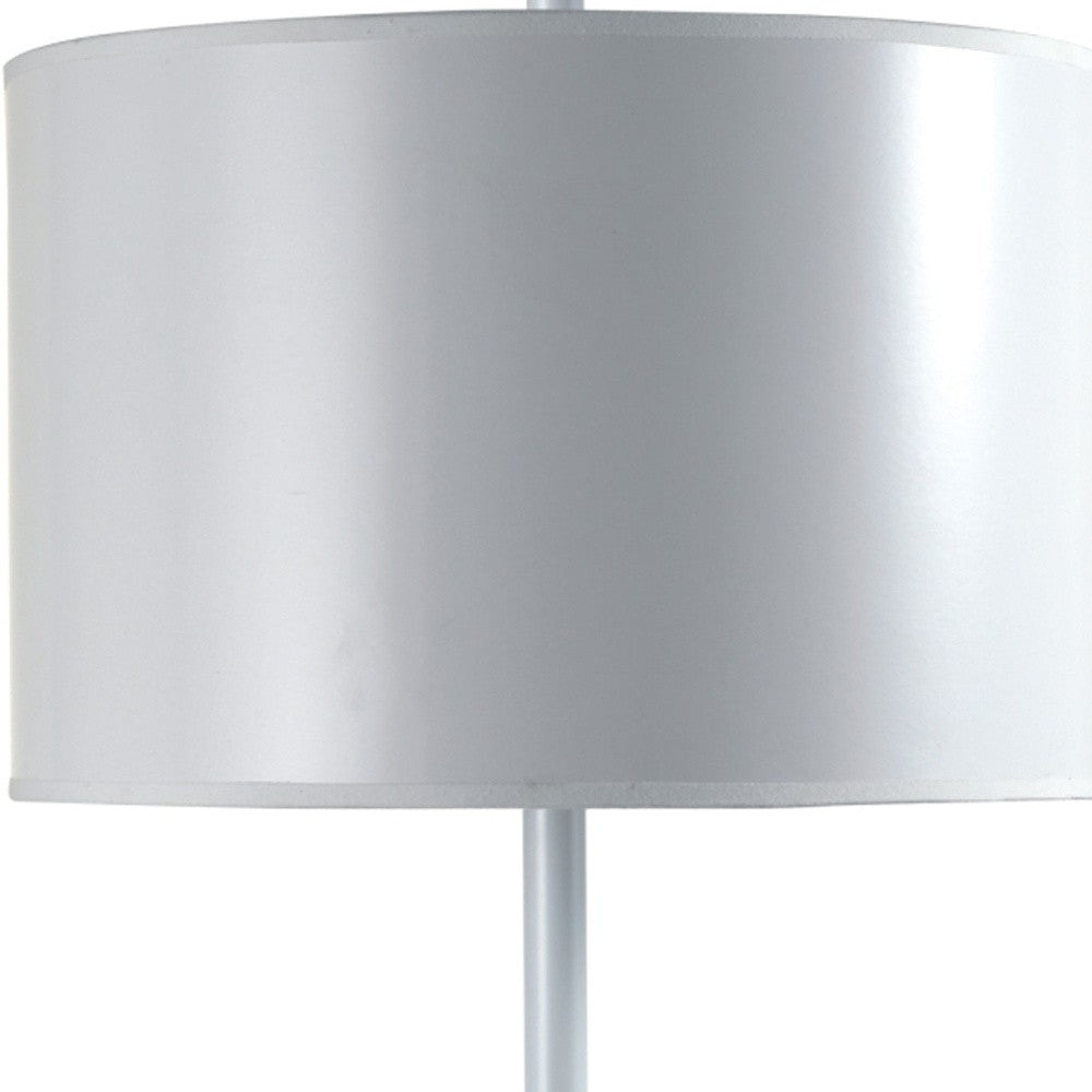 25" White Metal Table Lamp With White Classic Drum Shade