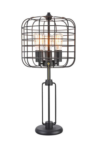27" Black Metal Industrial Cage Design Three Light Table Lamp 
