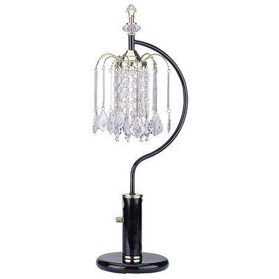 27" Black and Gold Metal Faux Crystal Chandelier Table Lamp 