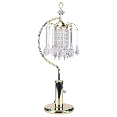 27" Gold Metal Chandelier Faux Crystal Table Lamp 