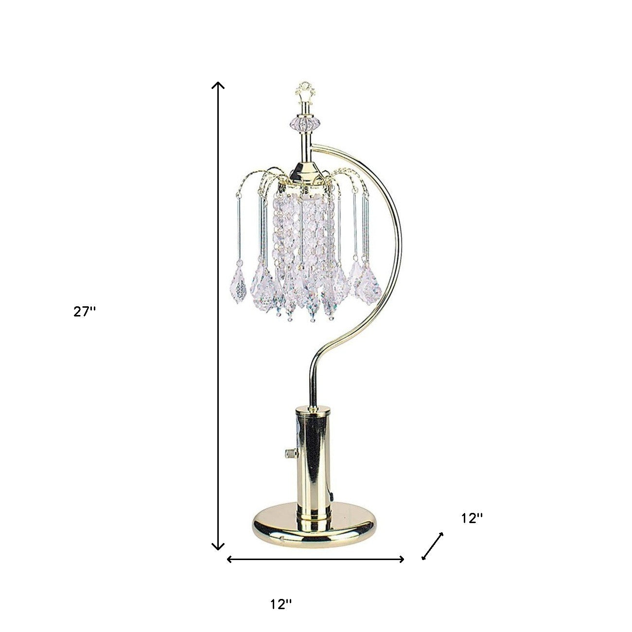 27" Gold Metal Chandelier Faux Crystal Table Lamp