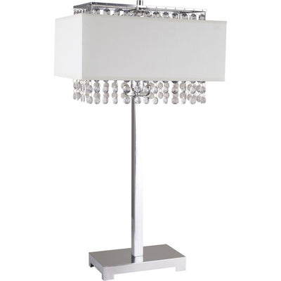 28" Silver Table Lamp With Faux Crystals and White Rectangle Shade 
