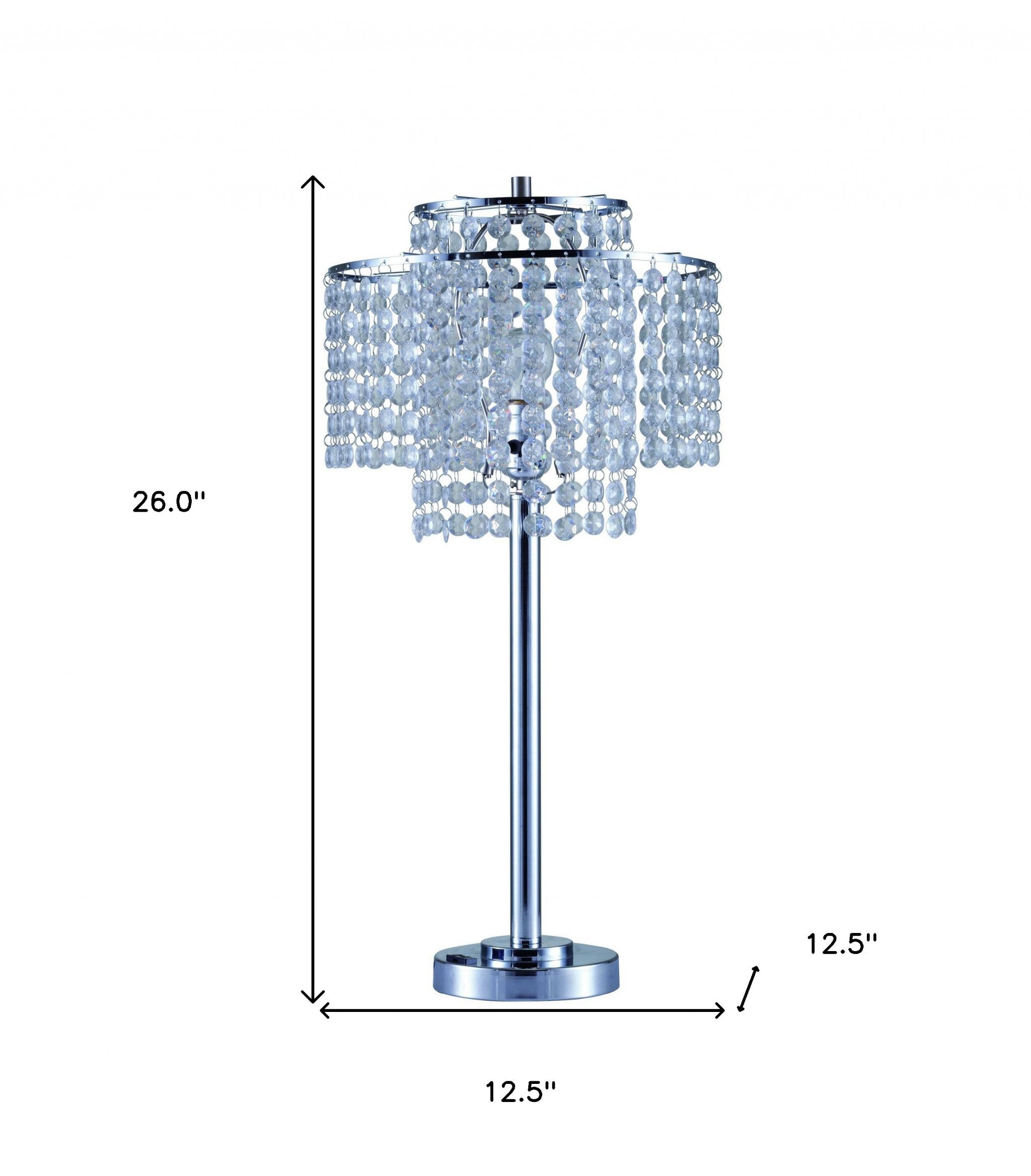 26" Silver Glam Two Tier Chandelier USB Table Lamp