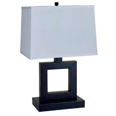 22" Bronze Open Square Table Lamp With White Rectangle Shade 