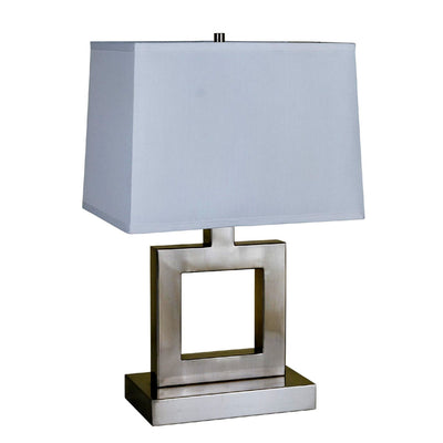 22" Nicekl Open Square Table Lamp With White Rectangle Shade 