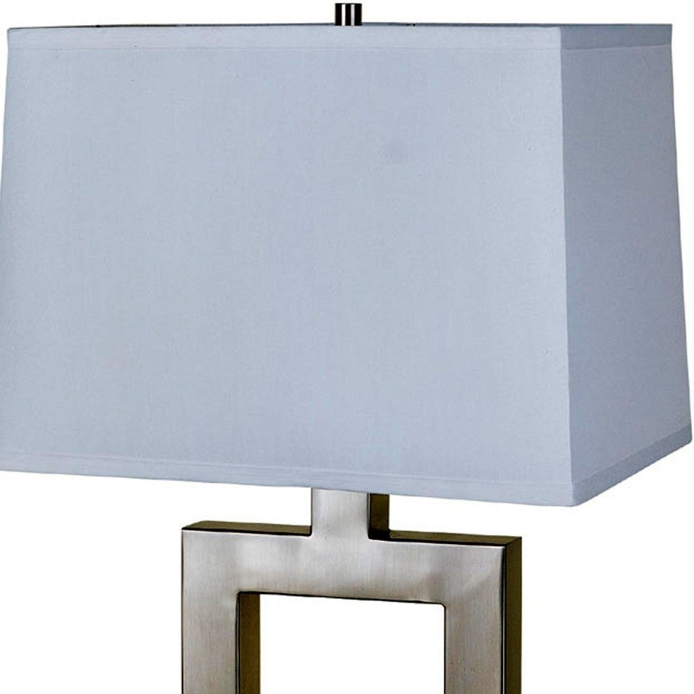 22" Nicekl Open Square Table Lamp With White Rectangle Shade