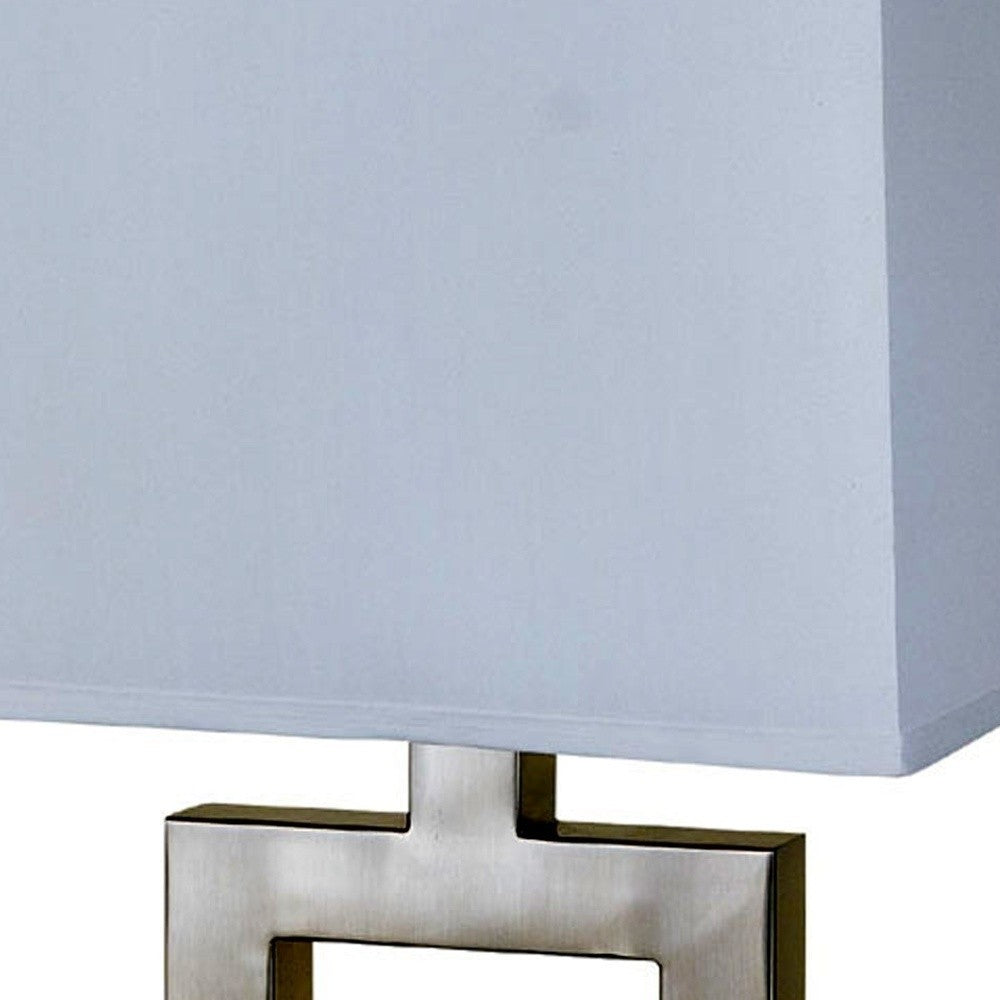 22" Nicekl Open Square Table Lamp With White Rectangle Shade