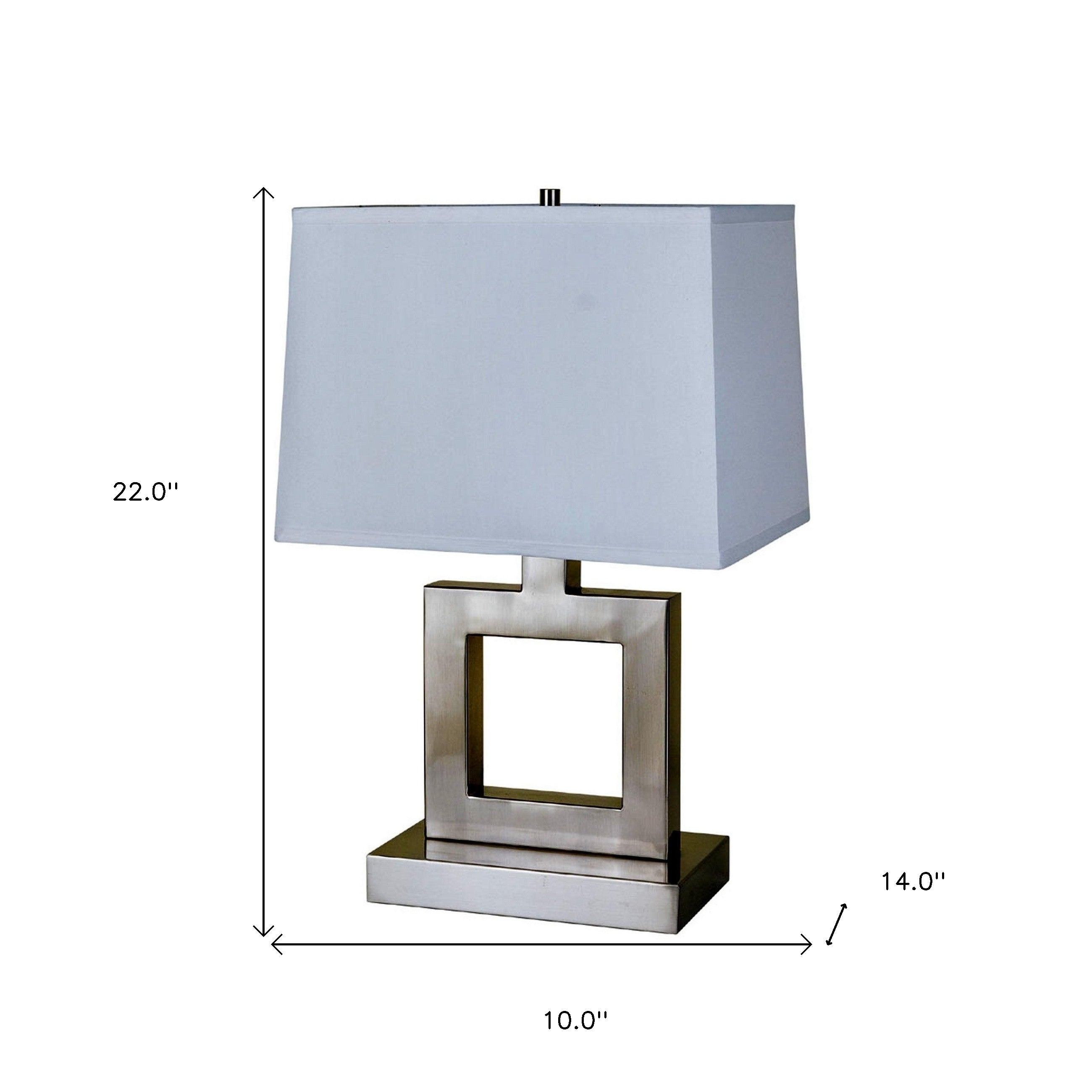 22" Nicekl Open Square Table Lamp With White Rectangle Shade