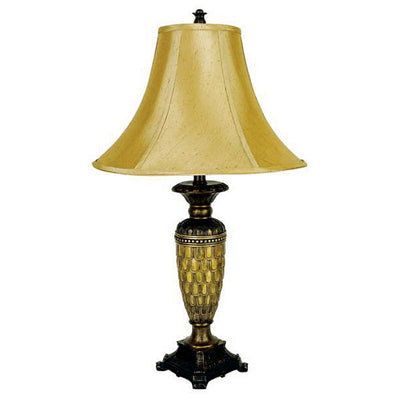 28" Golden Brown Polyresin Table Lamp With Gold Bell Shade 