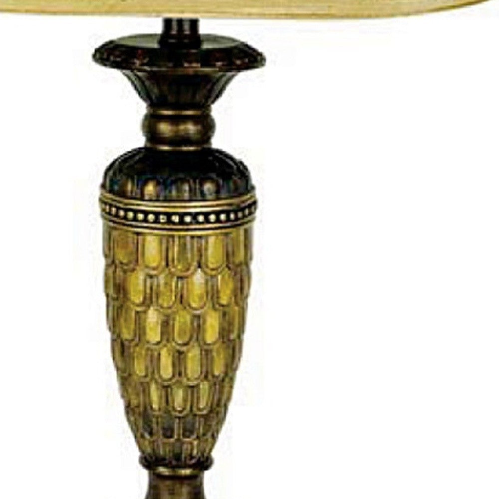 28" Golden Brown Polyresin Table Lamp With Gold Bell Shade