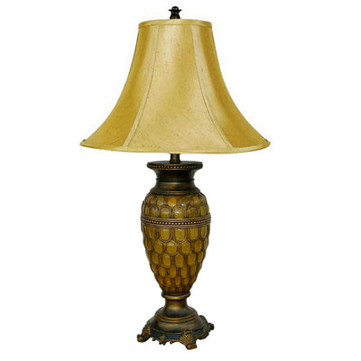 31" Golden Brown Polyresin Urn Table Lamp With Night Light and Gold Bell Shade 