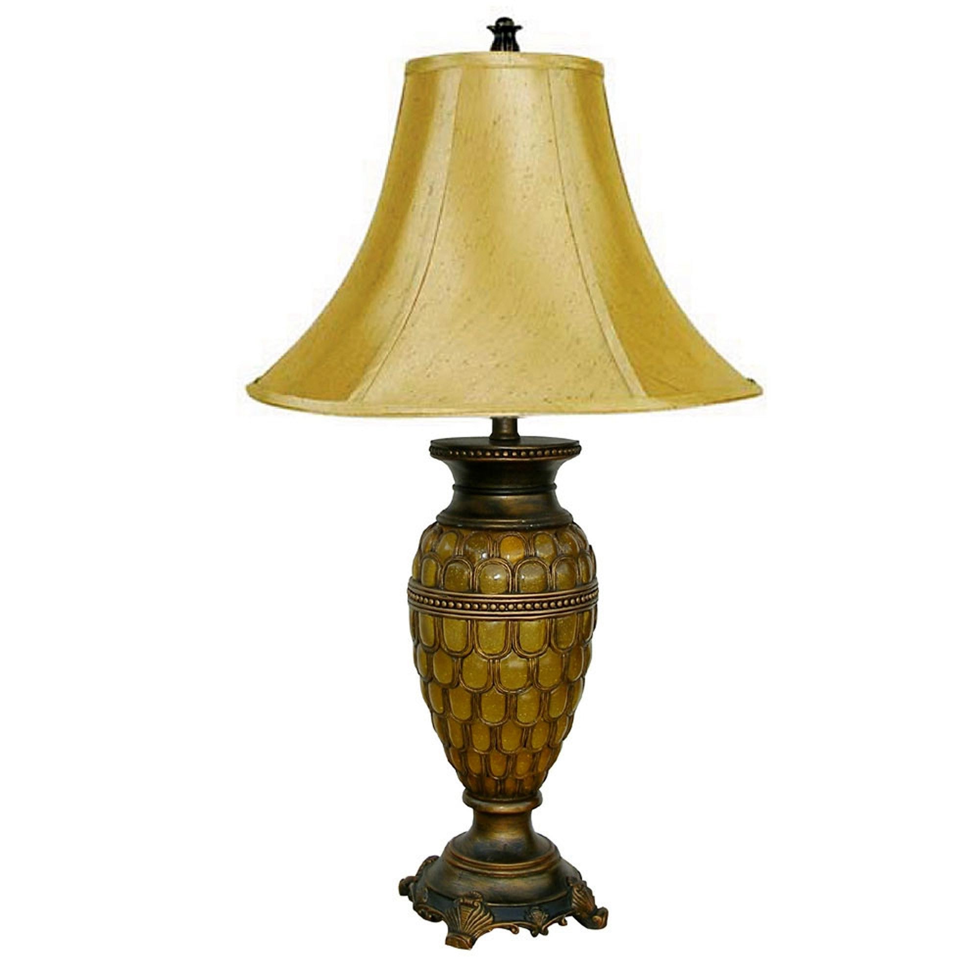 31" Golden Brown Polyresin Urn Table Lamp With Night Light and Gold Bell Shade