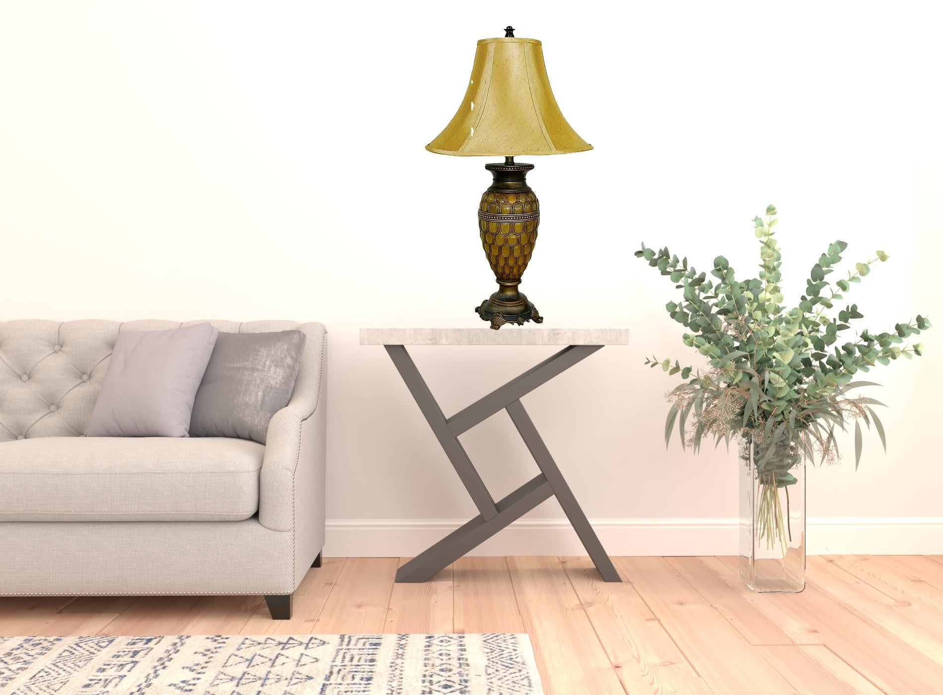 31" Golden Brown Polyresin Urn Table Lamp With Night Light and Gold Bell Shade