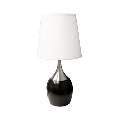 25" Black and Silver Gourd Table Lamp With White Tapered Drum Shade 