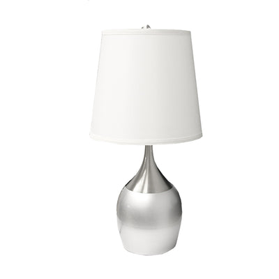 25" Silver Metal Gourd Table Lamp With White Tapered Drum Shade 