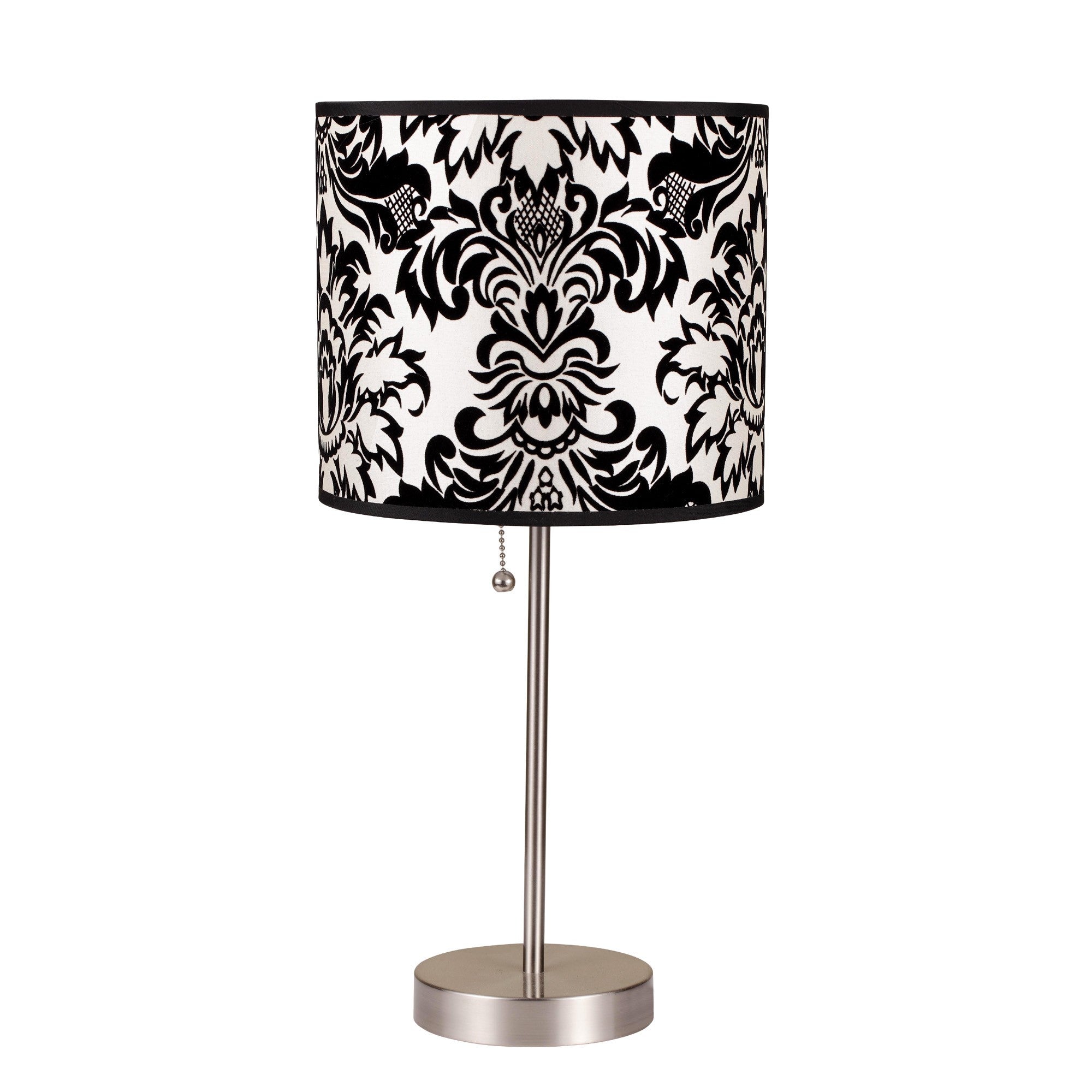 20" Silver Metal Table Lamp With Black And White Classic Drum Shade